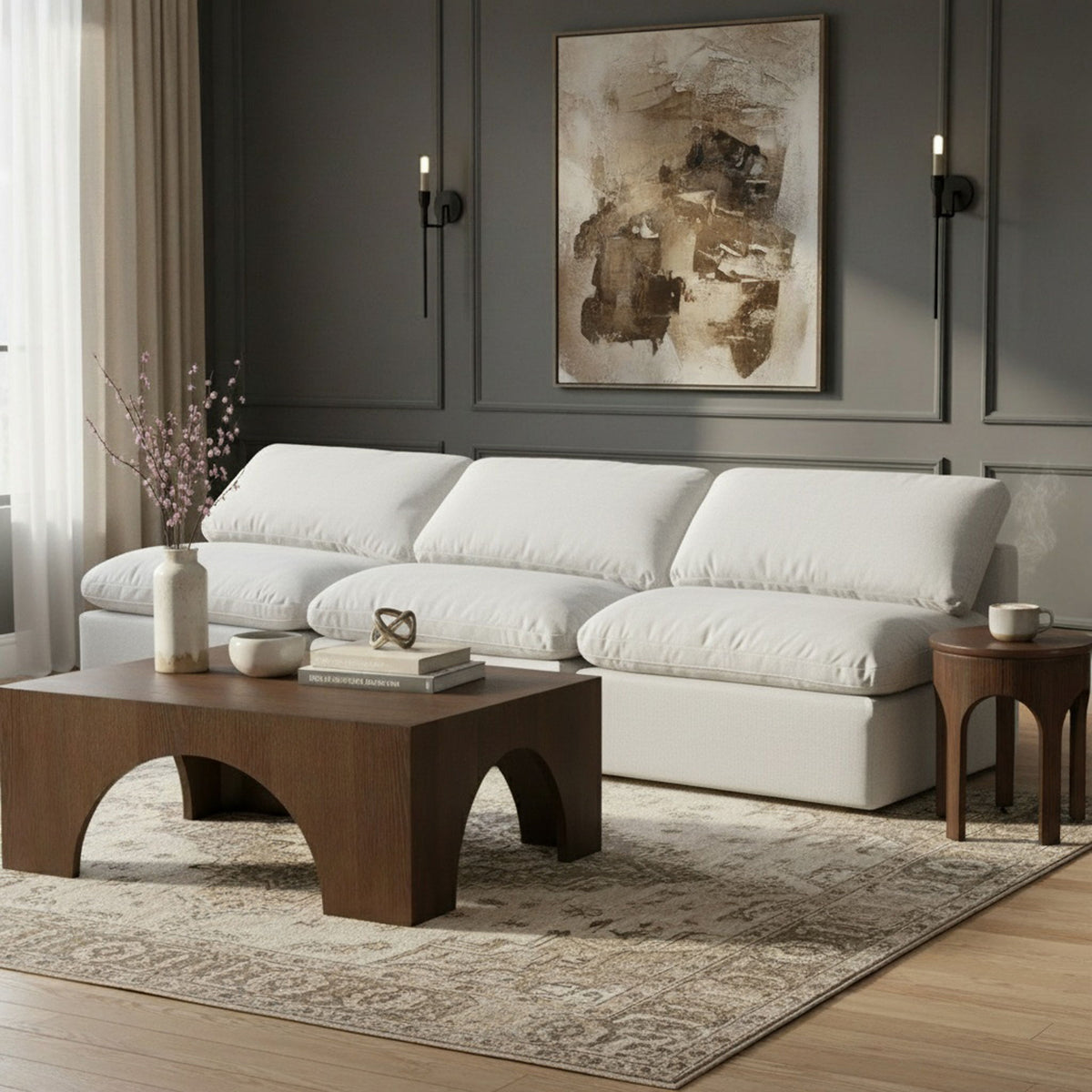 Indulge - Linen 3 Piece Modular Armless Sofa - White