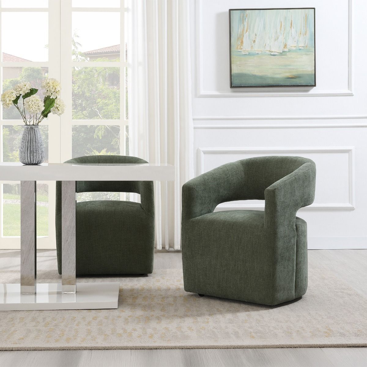 Libni - Arm Chair With Casters - Green Linen