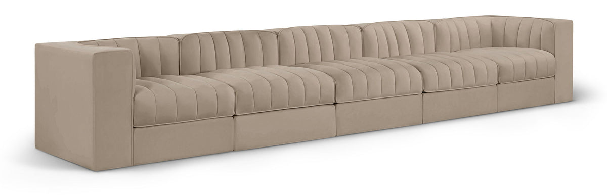 Rummi - Velvet Performance Fabric Upholstered 5 Piece Modular Sofa