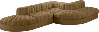Rummi - Rounded Velvet Performance Fabric Upholstered 5 Piece Modular Sectional