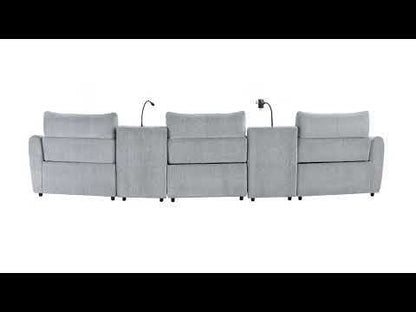 Fullar - Modular Console With Speaker & Cup Holder - Light Gary Chenille