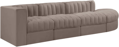 Rummi - Velvet Performance Fabric Upholstered 4 Piece Modular Sectional With Reverse Corner Chair