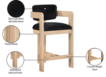 Sacha - Velvet Stool With Natural Base