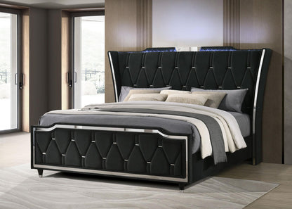 Lorient California King LED Upholstered Bed Black