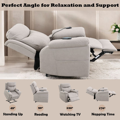 Chriki - Power Recliner With Lift & Heating & Massage - Beige Chenille & Black
