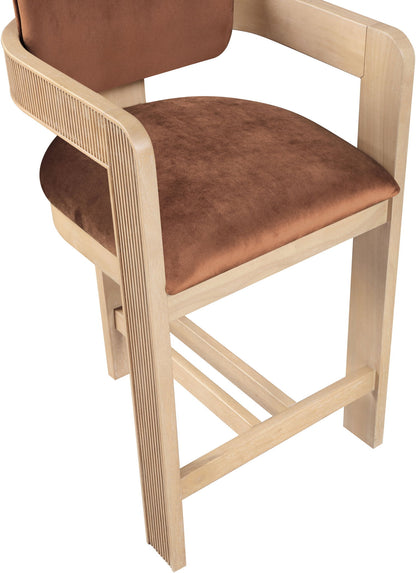 Sacha - Velvet Stool With Natural Base