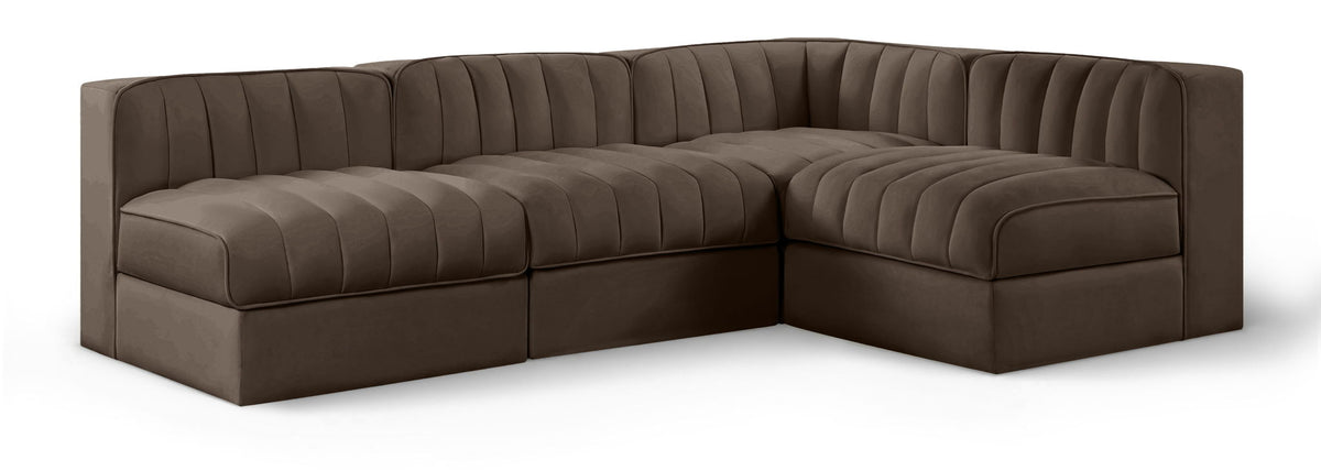Rummi - Armless Velvet Performance Fabric Upholstered 4 Piece Modular Sectional