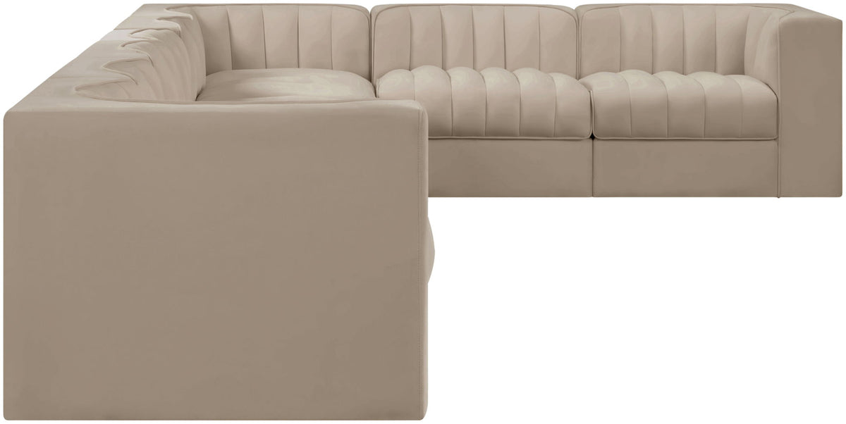 Rummi - Velvet Performance Fabric Upholstered 8 Piece Modular Sectional (With 3 Corner Chairs)