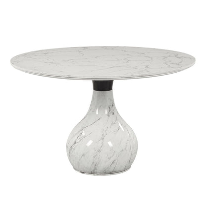 Koen - Round Dining Table, Engineering Marble Top - White & Black