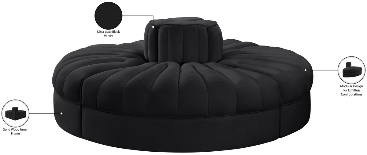 Rummi - Round Velvet Performance Fabric Upholstered 4 Piece Modular Sofa