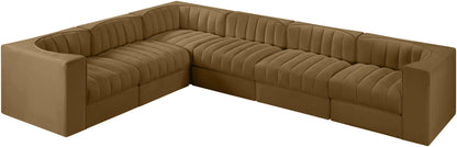 Rummi - Velvet Performance Fabric Upholstered 6 Piece Modular Sectional (With 3 Corner Chairs)
