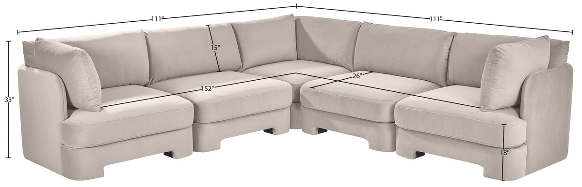 Hammond - Velvet Performance Fabric Upholstered 5 Piece Corner Sectional