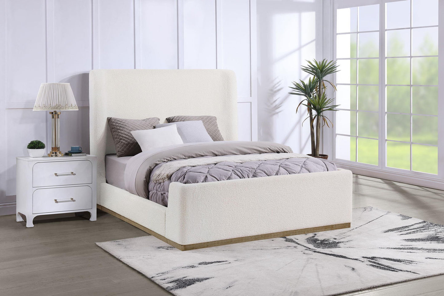 Nala Queen Bouclé Upholstered Platform Bed Cream