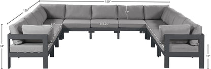 Nizuc - Outdoor Patio 11 Piece Modular Sectional With Gray Frame