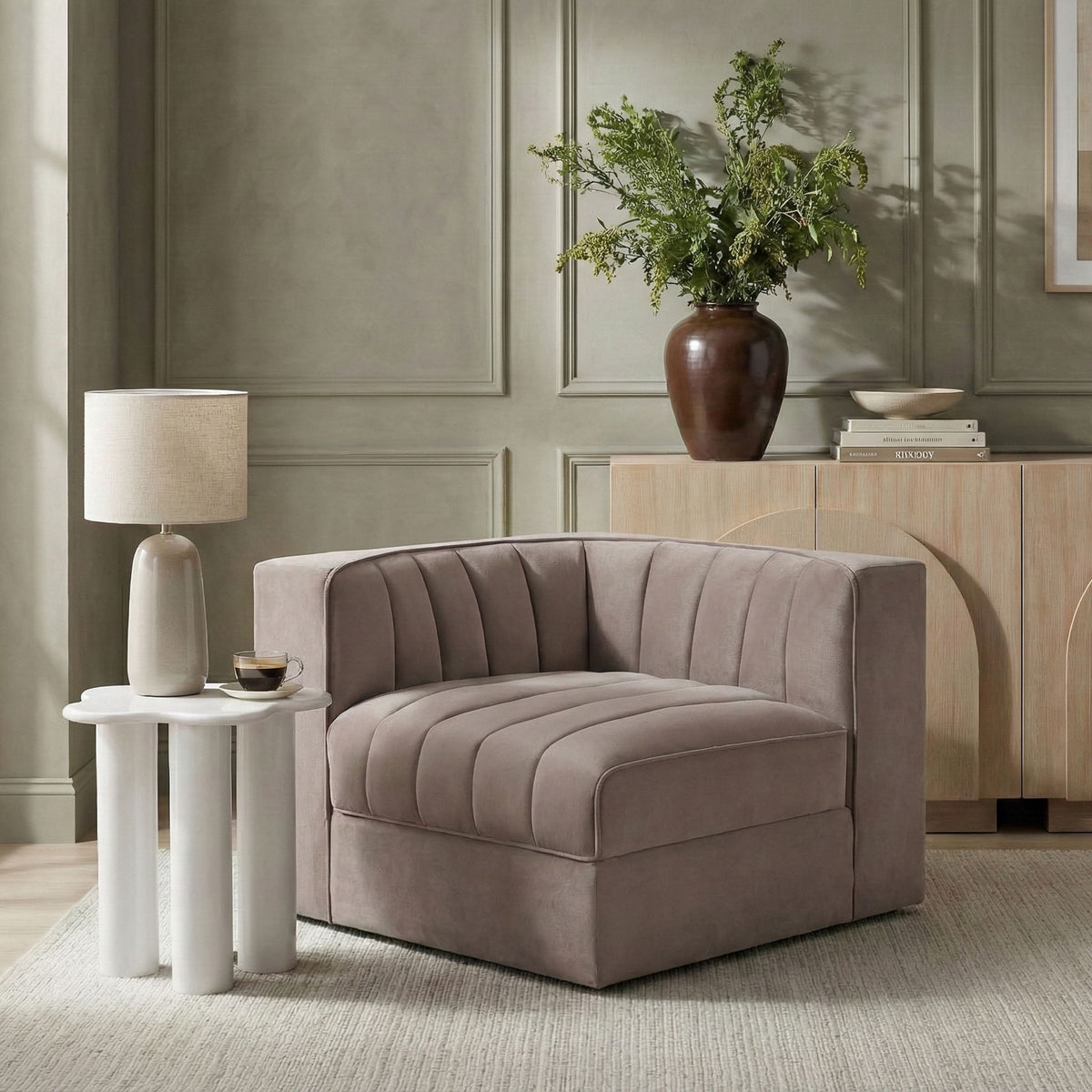 Rummi - Velvet Performance Fabric Upholstered Modular Corner Chair