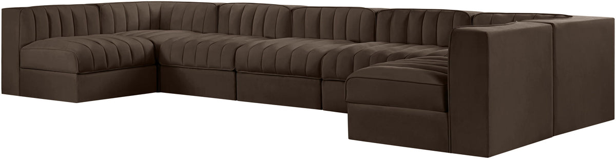 Rummi - Velvet Performance Fabric Upholstered 7 Piece Modular Sectional (With 2 Corner Chairs)
