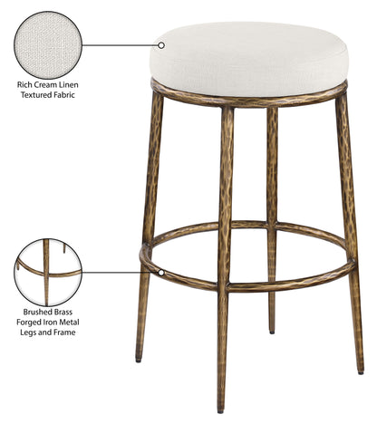Ferro - Performance Fabric Upholstered Backless Bar Stool - Cream / Antique Brass