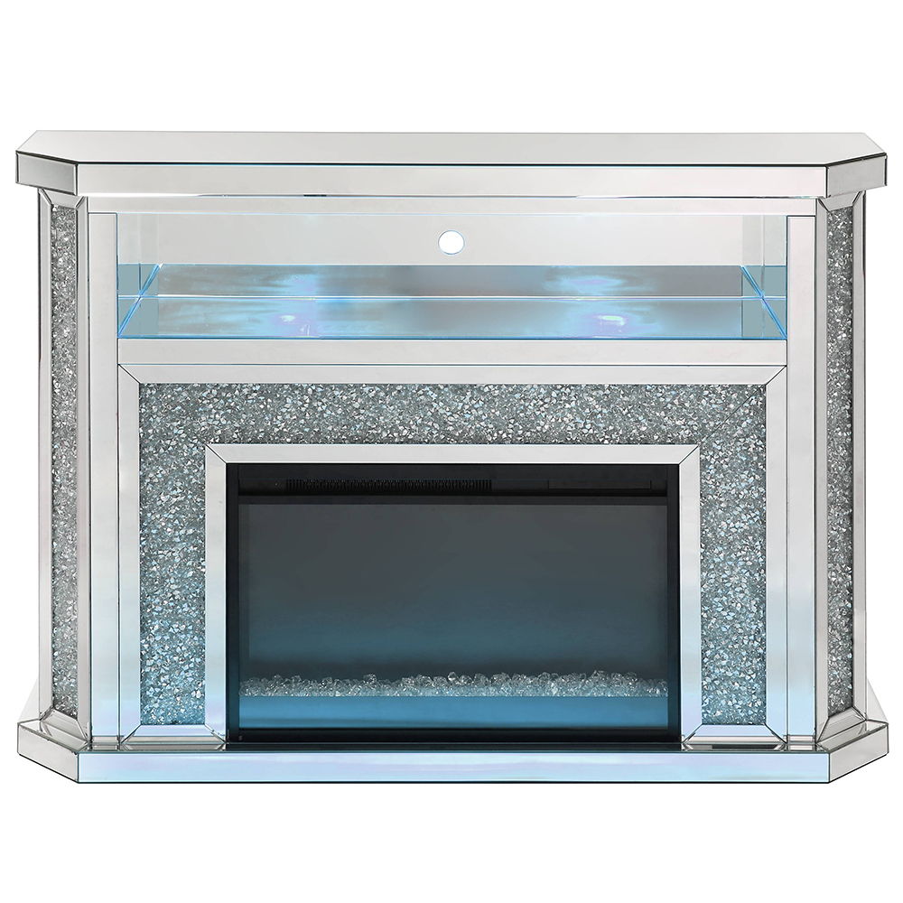 Noralie - 51" Fireplace With LED - Mirrored & Faux Diamonds