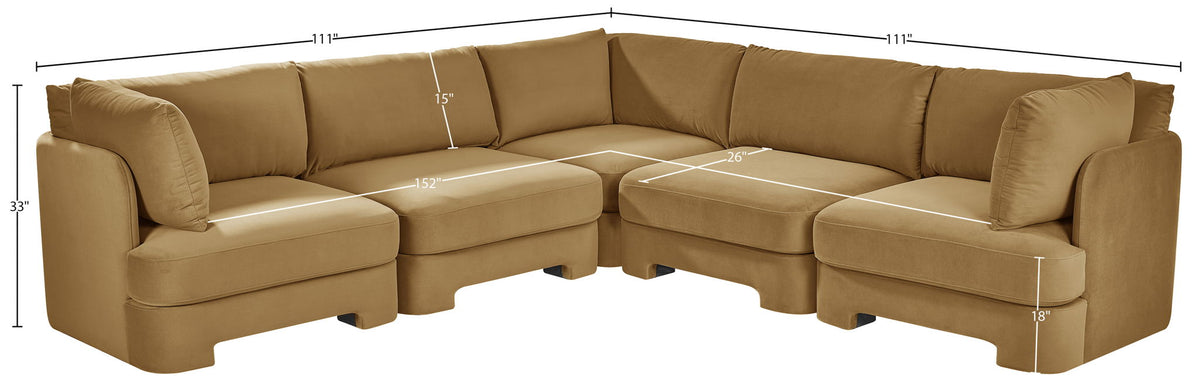 Hammond - Velvet Performance Fabric Upholstered 5 Piece Corner Sectional