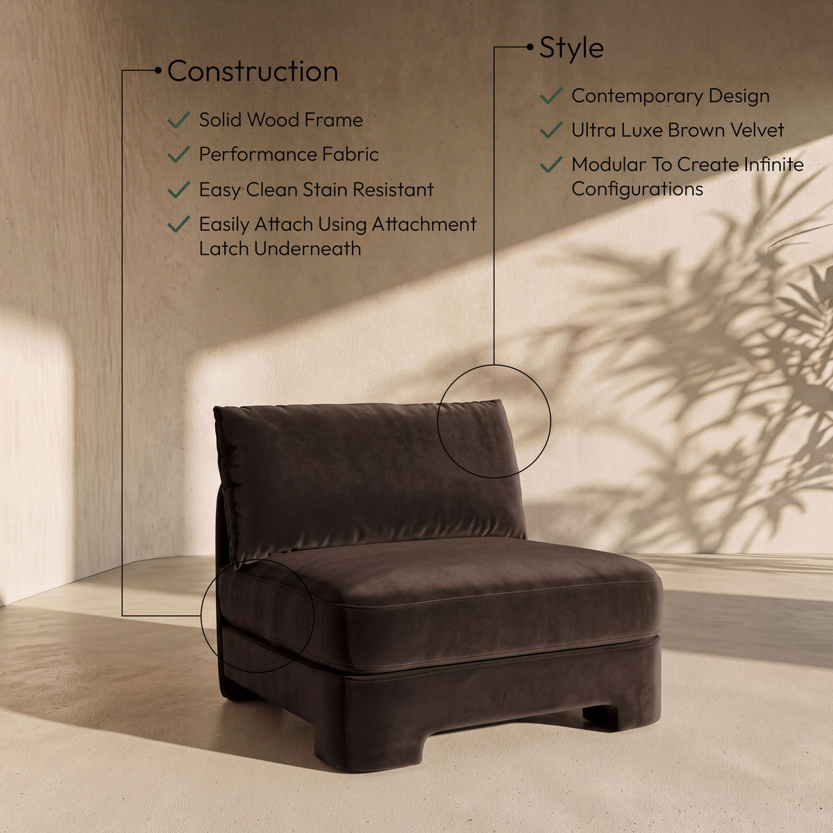 Hammond - Velvet Performance Fabric Upholstered Armless Chair