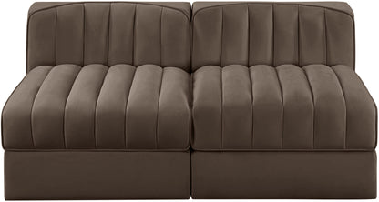 Rummi - Velvet Performance Fabric Upholstered 2 Piece Modular Armless Loveseat