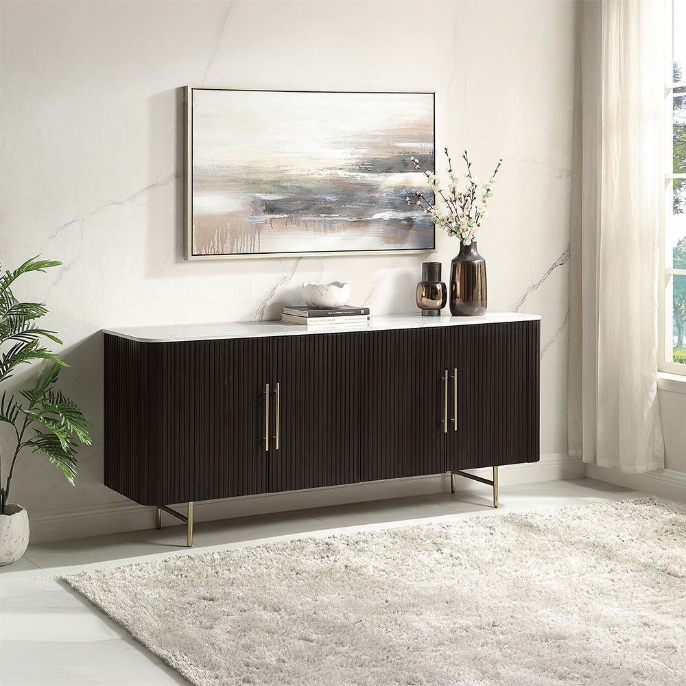 Clayten - Server - White Natural Marble Top & Espresso