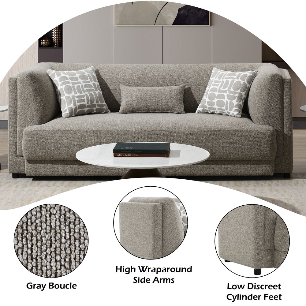 Glenda - Sofa With 3 Pillows - Gray Chenille