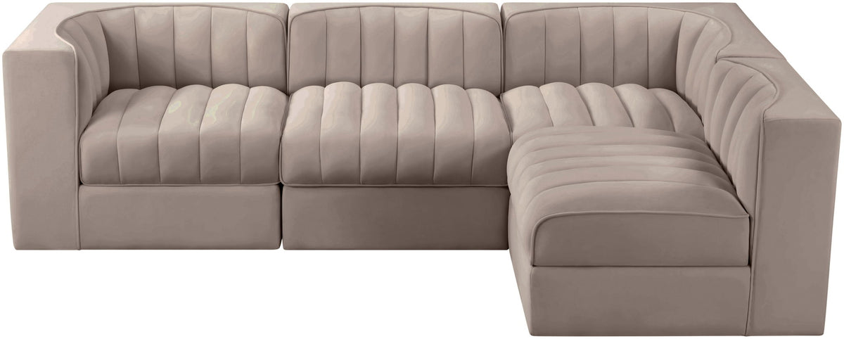 Rummi - Velvet Performance Fabric Upholstered 4 Piece Modular Sectional