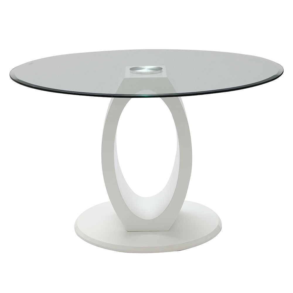 Larry - Glass Top Round Dining Table - White High Gloss