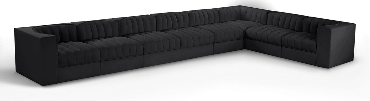 Rummi - Velvet Performance Fabric Upholstered 8 Piece Modular Sectional (With 3 Corner Chairs)