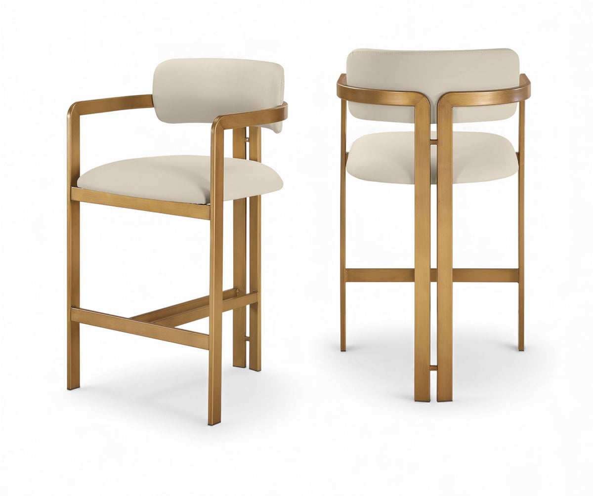 Aurum - Vegan Leather Upholstered Counter Stool With Brushed Brass Base