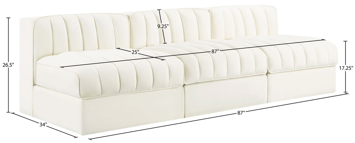 Rummi - Velvet Performance Fabric Upholstered 3 Piece Modular Armless Sofa
