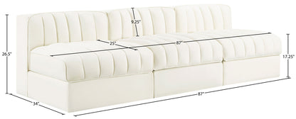 Rummi - Velvet Performance Fabric Upholstered 3 Piece Modular Armless Sofa