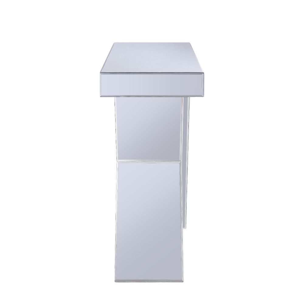 Noralie - Console Table, "V" Shape Pedestal - Mirrored & Faux Diamonds