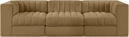 Rummi - Velvet Performance Fabric Upholstered 3 Piece Modular Sofa