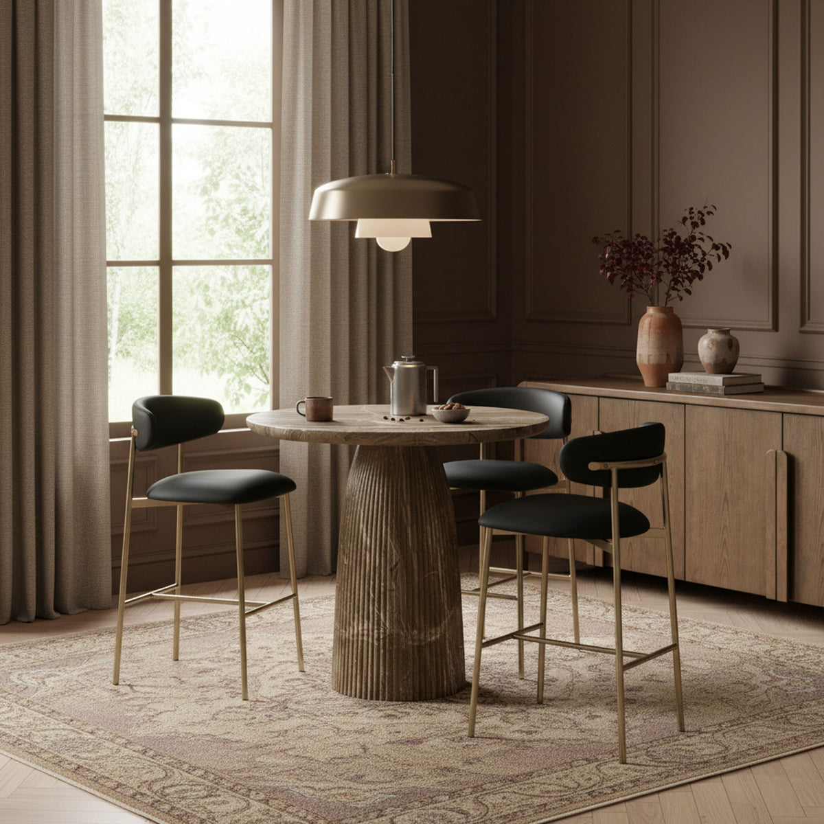 Lupita - Vegan Leather Upholstered Bar Stool With Brushed Gold Frame (Set of 2)