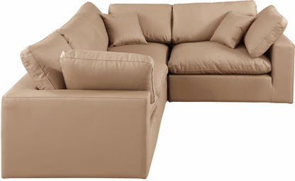 Comfy - 4 Piece Faux Leather Modular Sectional - Tan
