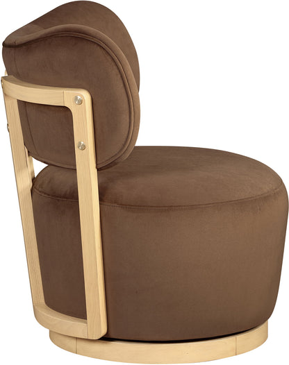 Elara - Velvet Upholstered Swivel Accent Chair - Stained Natural