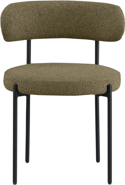 Beacon - Boucle Fabric Dining Chair With Black Legs (Set of 2) - Olive Green