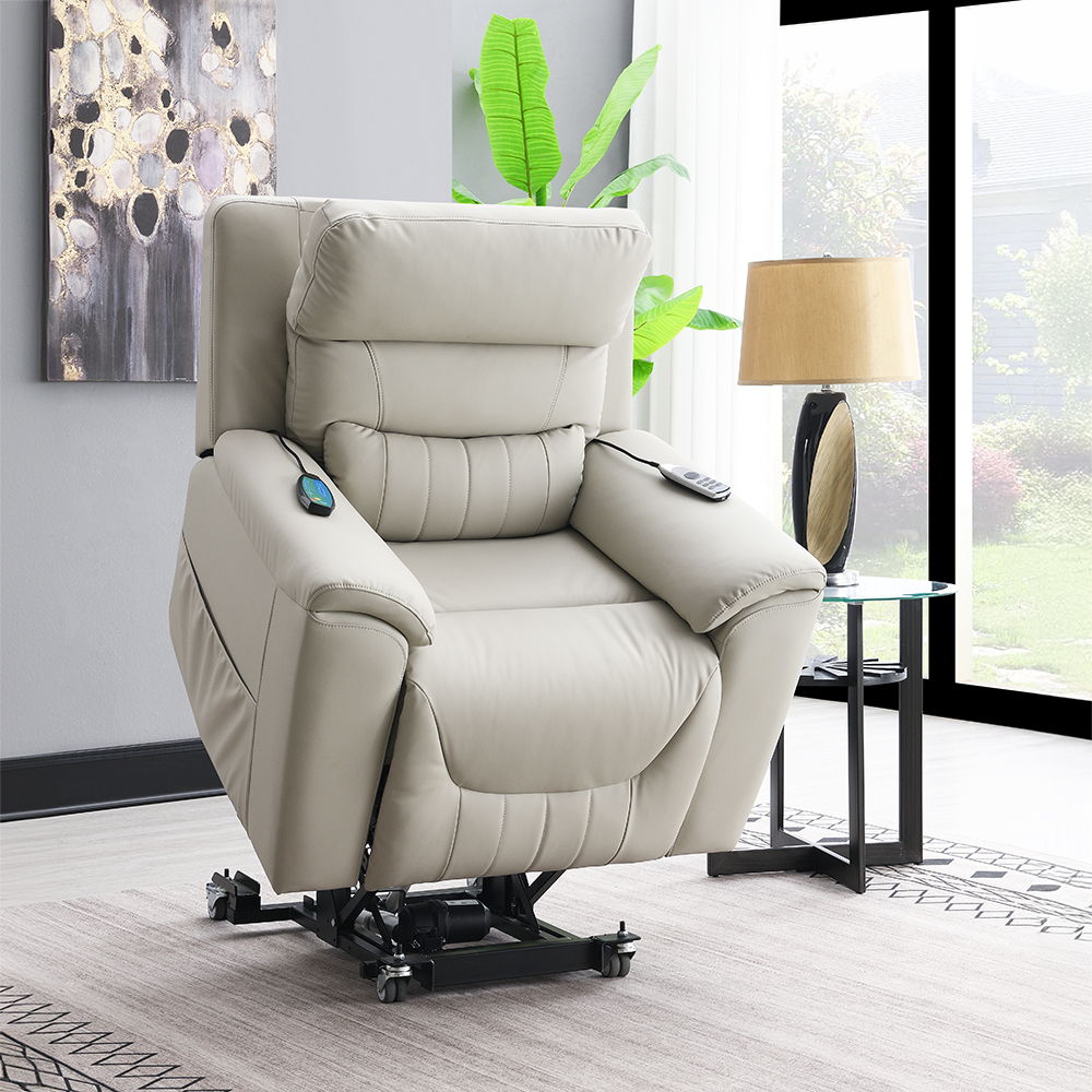 Marsha - Power Recliner With Lift & Massage - Light Gray Leather