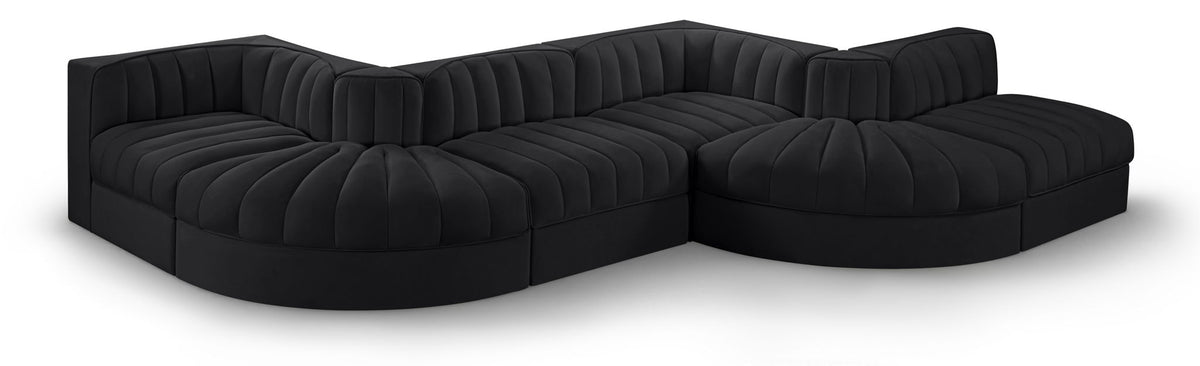 Rummi - Rounded Velvet Performance Fabric Upholstered 6 Piece Modular Sectional