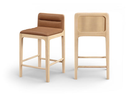 Ellis - Vegan Leather Upholstered Counter Stool (Set of 2) - Natural Base