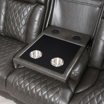 Taddeo - Power Motion Sofa With Power Headrest, USB, Wireless Charger, LED & Reading Light - Dark Gray