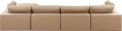 Comfy - 5 Piece Faux Leather Modular Sectional With Chaise - Tan