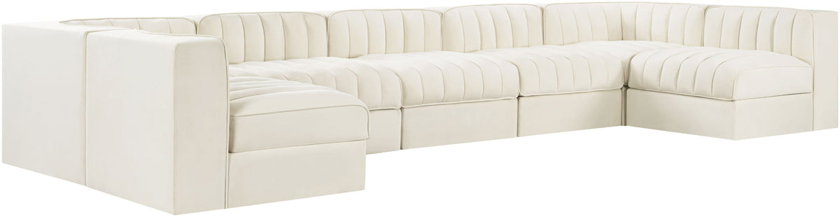 Rummi - Velvet Performance Fabric Upholstered 7 Piece Modular Sectional (With 2 Corner Chairs)
