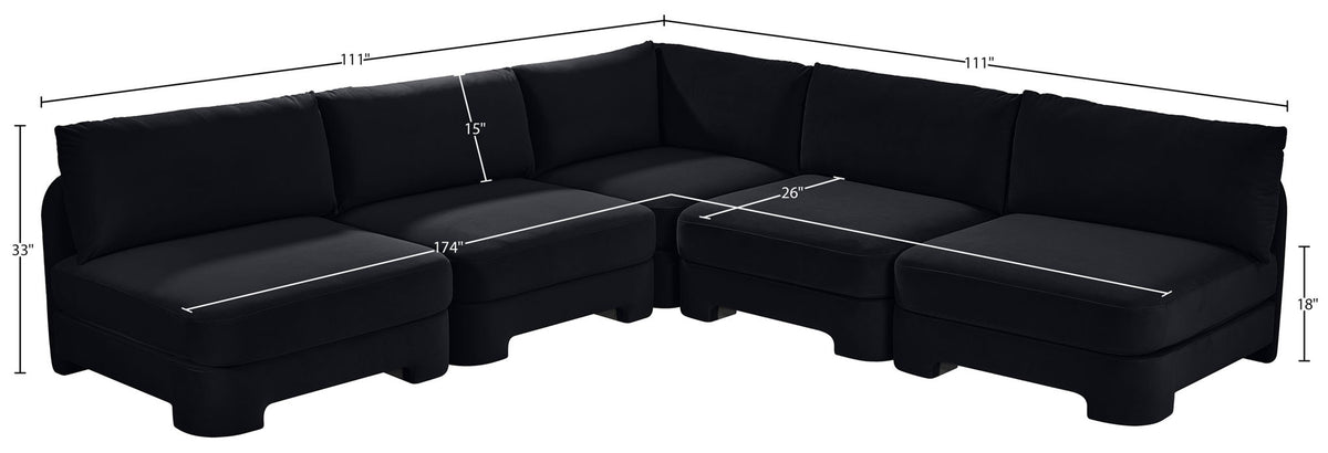 Hammond - Velvet Performance Fabric Upholstered 5 Piece Armless Sectional