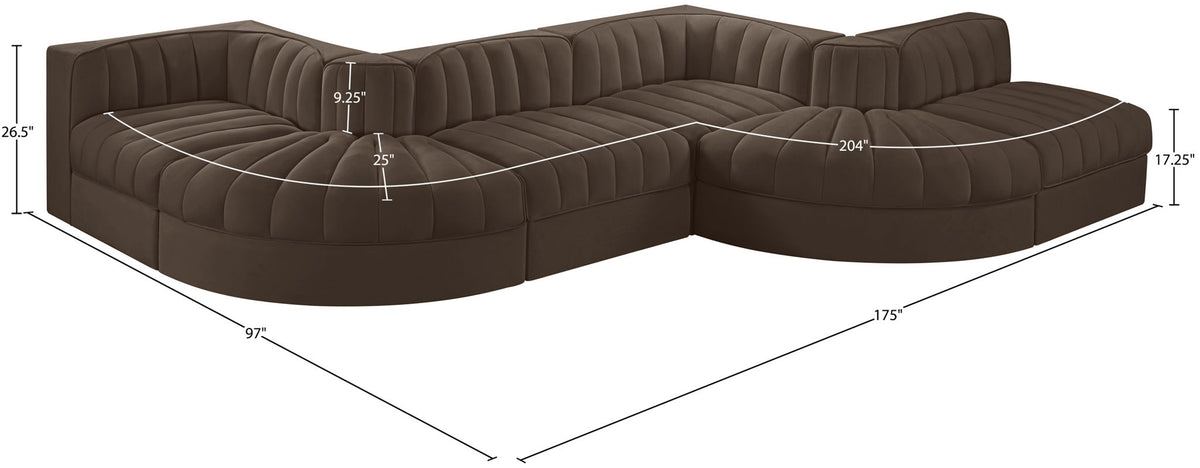 Rummi - Rounded Velvet Performance Fabric Upholstered 6 Piece Modular Sectional