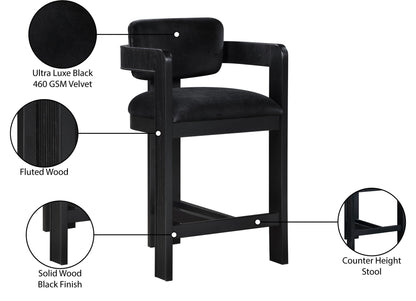 Sacha - Velvet Stool With Black Base