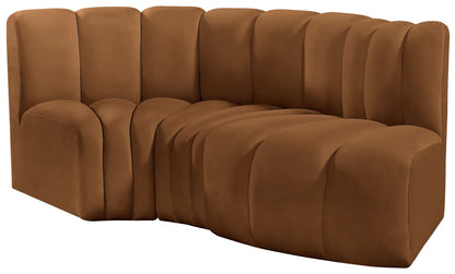 Arc - Velvet 3 Piece Modular L-Shaped Sofa - Saddle