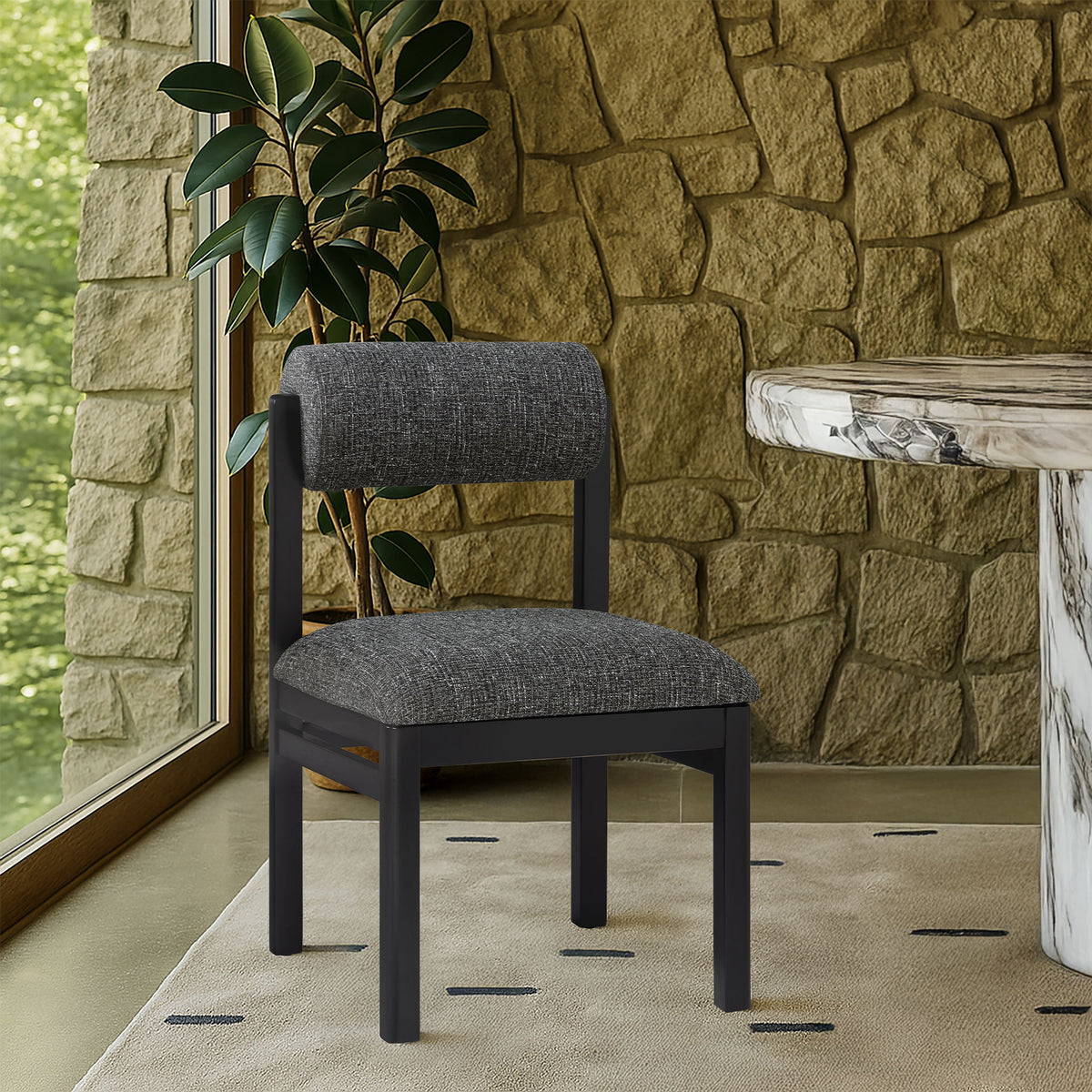 Roundhill - Fabric Dining Chair (Set of 2) - Black Frame